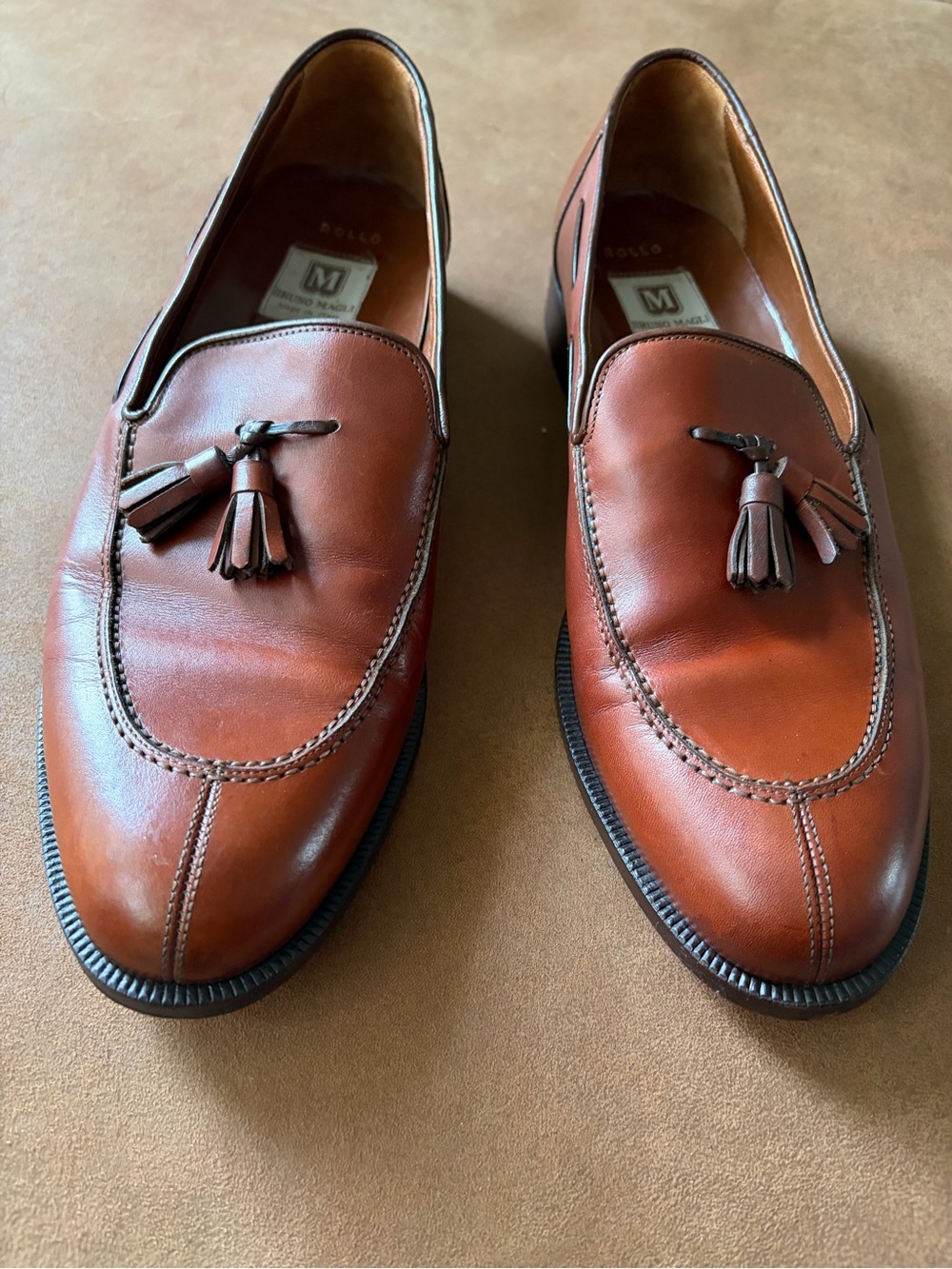 Bruno Magli Rollo Brown Leather Tassel Loafers Made in Italy 11M